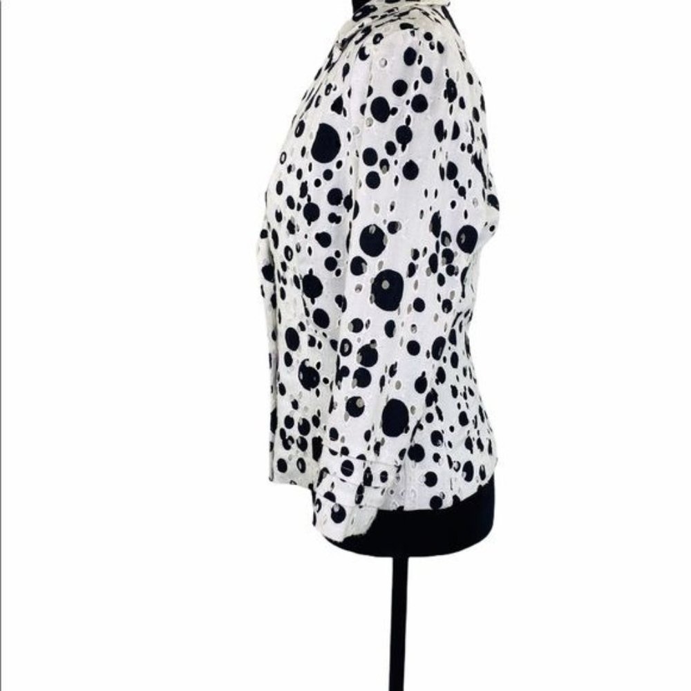 ALBERTO MAKALI Tailored Jacket Designer Linen Eyelet Blazer women’s size 8 - Picture 8 of 14